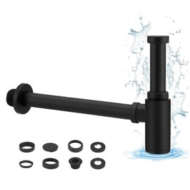 Sink Trap Set, Stainless Steels Sink Waste Kit with 300mm Extension Tube, G 1 1/4 X 32mm Bottle Trap for Bathroom Kitchen Waste Pipe, Anti-Odour, Anti-Rust (Black)