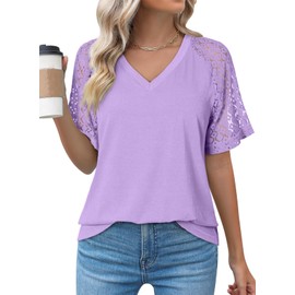 Dokotoo Womens Summer Tops V Neck Short Sleeve T Shirts for Womens Plus Size Tops for Women Spring Fashion Bsice Tee Shirts Purple Tops for Women's Clothing XL
