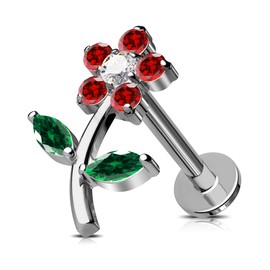 Jewseen Flower Cartilage Earring Flat Back Earrings CZ Cartilage Stud Internal Thread Helix Earrings G23 Titanium Nose Piercing, Titanium