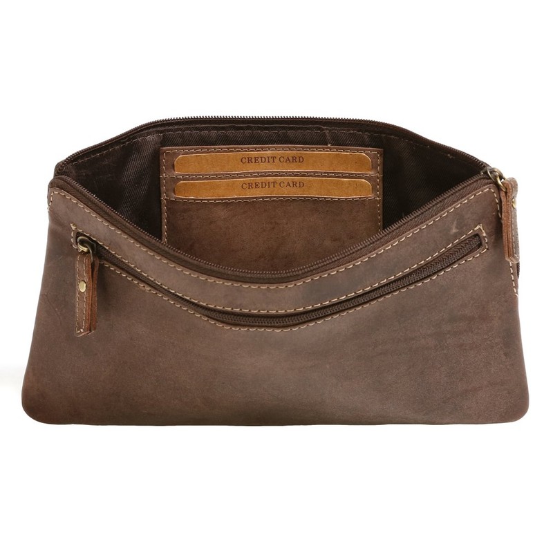 LEAS Banktasche & Geldtasche im Vintage-Style Echt-Leder, braun Special-Edition