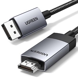 UGREEN Unidireccional Cable Displayport a HDMI 4K 60Hz, 2K@144Hz 1080P@240Hz Trenzado de Aluminio, Convertidor Compatible con Monitor, Proyector, 2M