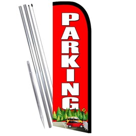 Vista Flags PARKING (Yellow/Red) Flutter Feather Banner Flag Kit (Flag, Pole, & Ground Mt)