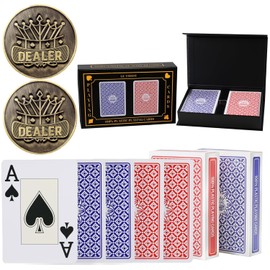 GUTSHOT Playing Cards, Waterproof Deck of Cards with Spill-Proof Design, Great for Party, Game,and Magic (2 Pack Red, Blue Cards + 2 Pack Dealer Buttons)