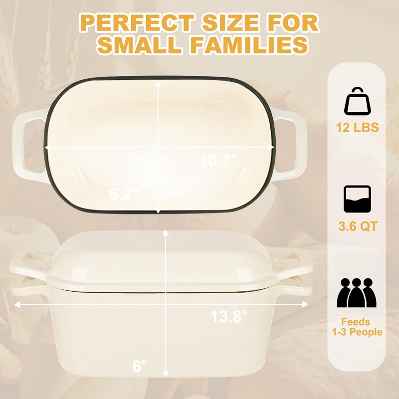 Oval Enameled Cast Iron Dutch Oven with Lid - 3.6QT