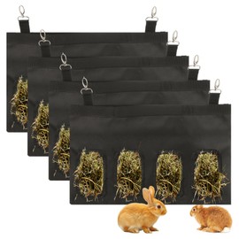 YAYODS 4 Pack Rabbit Hay Feeder Bag, 4 Holes Hanging Hay Feeder Guinea Pig Hay Bags Black Bunny Hay Bag for Rabbits Chinchillas Hamsters Small Pets and Animal, 17.7" x10.6"