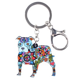 BONSNY Pit Bull - Llavero de perro para mujer, regalo de bolso, joyería, Azul, Charm size approximately 1.9"tall & 1.8" width