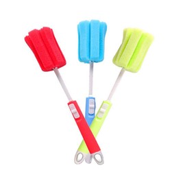 VASANA 3PCS Sponge Cleaning Brush - Adjustable Plastic Long Handle Cup Feeding Bottle Scrubber Cleaning Brushes Cleaning Sponges for Coffee Glasses Pot Milk Cup Winebottle Baby Bottles Color Random
