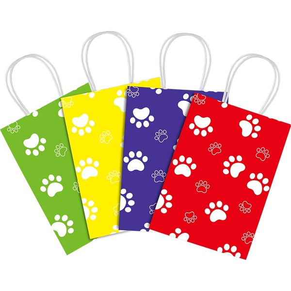 Party Gift Bags for Paw Dog Toys Puppy Party Supplies Party Decor, Party Favor Bags for Boys Girls Birthday Favor Goodie Candy Treat Gift Party Favor Paw Print Bag- 16 PCS (4 Colors)