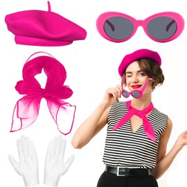 Beamely French Women set, Women Fancy Dress Costume Accessories Set French Artist Mime Kit with Beret Scarf Sunglasses Gloves for Women Girls Cosplay Party Supplies School Dress Up Day