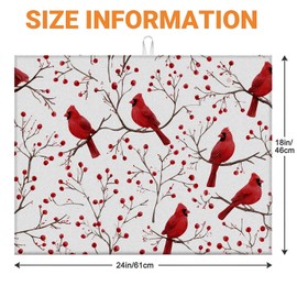 Dish Drying Mat For Kitchen Counter, Cardinal Bird Red Berry Microfiber Absorbent Dish Drainer Rack Pad Reusable Large 18x24in Drying Mat