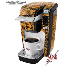 WraptorSkinz Decal Style Vinyl Skin compatible for Keurig K10 / K15 Mini Plus Coffee Makers Scattered Skulls Orange (COFFEE MAKER NOT INCLUDED)