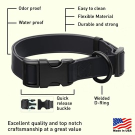 Dogline Biothane Waterproof Dog Collar with Quick Release Buckle Strong Coated Nylon Webbing with Odor- Proof for Easy Care Easy to Clean Fits Small Medium or Large Dogs - Black 3/4" W 12-19" L