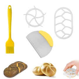 HXSYKJDM Set of 4 Bread Stamp Set, Bread Press, Bread Stamp with Dough Scrape and Dough Scraper, Bread Press for DIY Cutting Bread