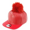 Pom Pom Baseball Cap/Fuax Leather (RED)