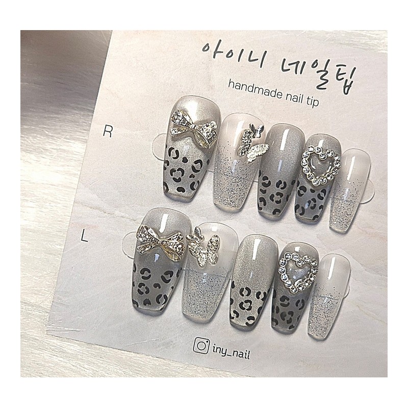 [In storeSuper special discount]Silver leopard leather high-quality mood handmade nail