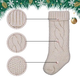 18" Large Size Cable Knit Christmas Stockings,Unique Burgundy Xmas Stocking Decorations for Family Holiday Season Decor (White)
