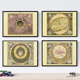 Set of four plates with ancient astronomical maps. Posters astrological maps in A4 size