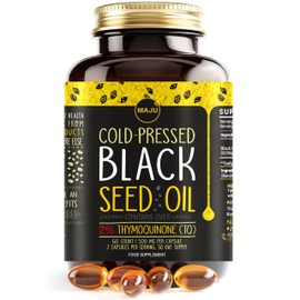 Maju Superfoods Black Seed Oil Capsules - Cold Pressed, 2% Thymoquinone, 100% Turkish Black Cumin Nigella Sativa Seed Oil, Liquid Pure Blackseed 60 Count, 500mg per Capsule