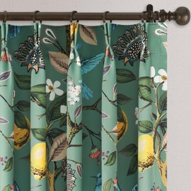 Drapenova Vintage Boho Floral Pinch Pleated Curtains 84 Inch for Living Room Sage Green Lemon Hummingbird Patterned French Country Drapes for Bedroom Botanical Woodland Jungle Blackout Drapes 2 Panels