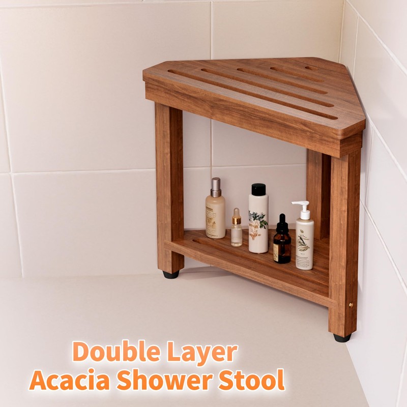 Shower Foot Rest 15 in, Acacia Shower Stool for Shaving