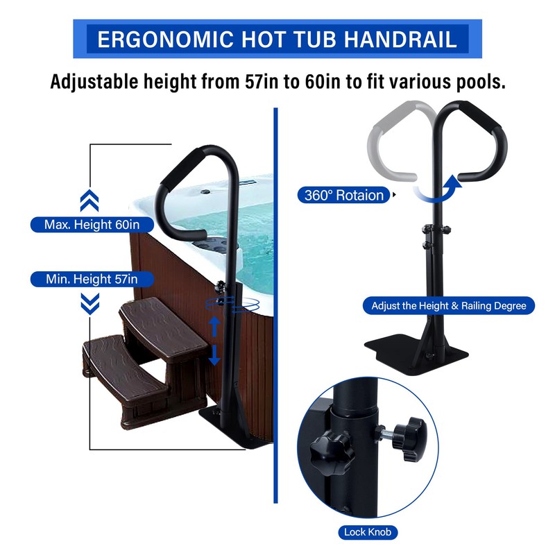 TCFUNDY Hot Tub Handrail, Adjustable 60" Slide Spa Hot Tub