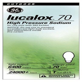 Ge+High+Pressure+Sodium+Bulb+Lucalox+70+W+5.43+In.+Med+Base+1900+K+22+Cri