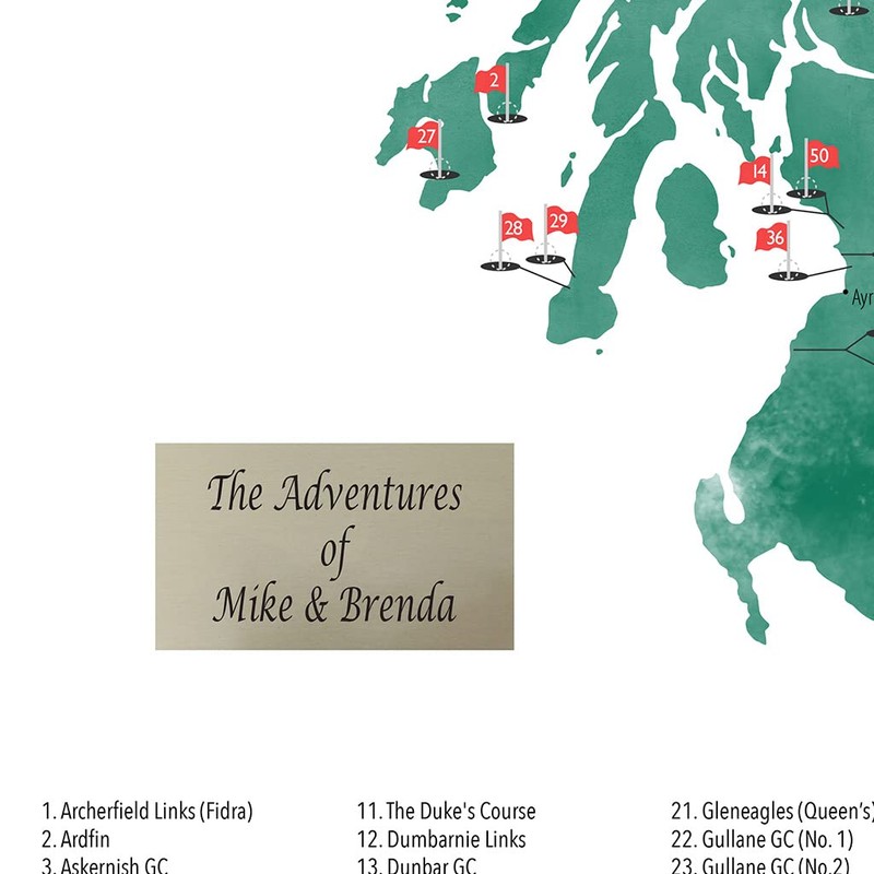 Scotland Golf Courses Push Pin Map - Track Your Scotland