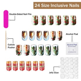 Christmas Press on Nails Medium Square SWEKKE Winter Fake Nails Colorful False Nails with Designs Snowflake Mistletoe Ginger Bread Man Christmas Tree Xmas Glossy Glue on Nails for Women Girls 24 Pcs