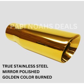Papi Noahs Deals GOLD 2.5" Inlet 4" Outlet 12" Long Slant Edge WeldOn Angle Cut Exhaust Tip SS304