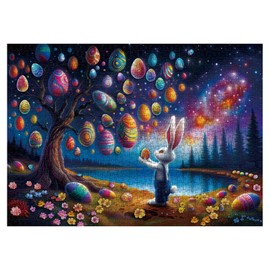 Easter Egg Bunny Puzzle for Adults 1000 Piece, Colorful Flower Lake Jigsaw Puzzle, Fantasy Starry Night Galaxy Puzzle Hard Difficult Puzzle