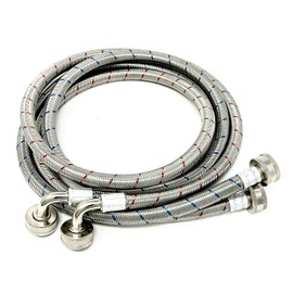 2-Pack Premium Stainless Steel Washing Machine Hoses - 8 FT No-Lead Burst Proof Red and Blue Lined Water Inlet Supply Lines - Universal 90 Degree Elbow Connection - 10 Year Warranty
