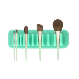 MEELYHOME Wall-Mounted Makeup Brush Organizer Silicone Cosmetic Storage Rack Drying Hanging Brushes Holder, Green