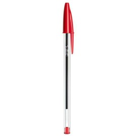 BIC Cristal ORIGINAL Medium Daily BALLPOINT PENS Biros 1.0 mm Everyday Essay Writing Home School Office Stationery Supplies Clear Barrel 4 Colours BLACK RED BLUE GREEN RGB Stick (RED, 1 X PEN (SAMPLE)