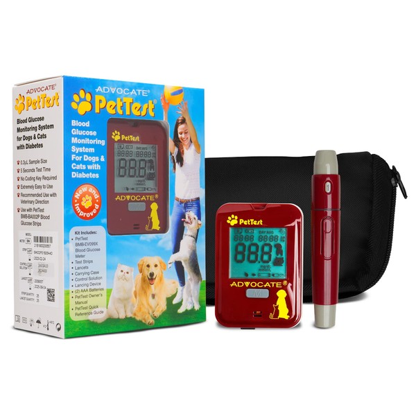 PetTest Glucose Monitoring System | Blood Sugar Check Kit for Dogs & Cats - Full Kit Includes 25 Test Strips, 25 Lancets, Red Dot Lancing Device, Glucose Meter, Carrying Case | Pets Diabetic Supplies