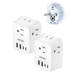 LENCENT 2 Pack Germany France Travel Power Adapter, Schuko Type E/F Plug Converter with 4 Outlet, 4 USB Charger(2 USB C) Adaptor, US to EU Spain Franch German Greece Iceland Korea, Cruise Approved