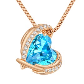 CDE Love Heart Pendant Necklaces for Women Silver Tone Rose Gold Tone Birthstone Christmas Jewelry Gifts for Women Birthday/Anniversary Day/Valentine's Day (Cubic Zirconia, Rose Gold Plated-12-December-Sky Blue)
