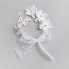 1 Piece Baby Hair Band Girls Lace Rhinestones Flowers Hair Band Headbands Headband Baby Hair Accessories Headdress for Party Wedding Christening Family Photo Photography, White