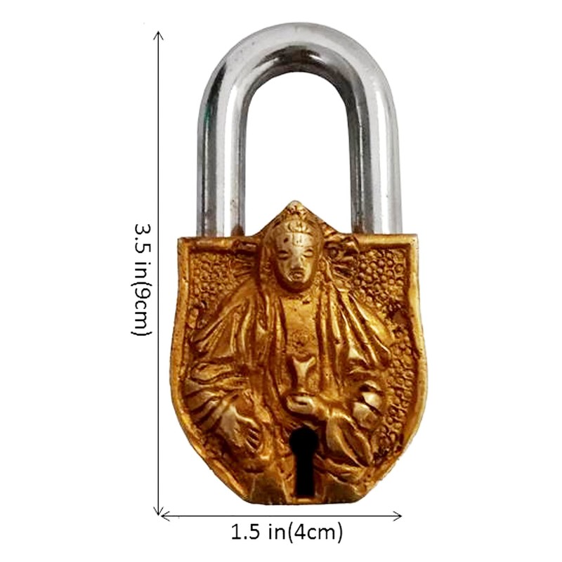 Purpledip Antique Handcrafted Brass Padlock with Resting Gautan Buddha (10279)