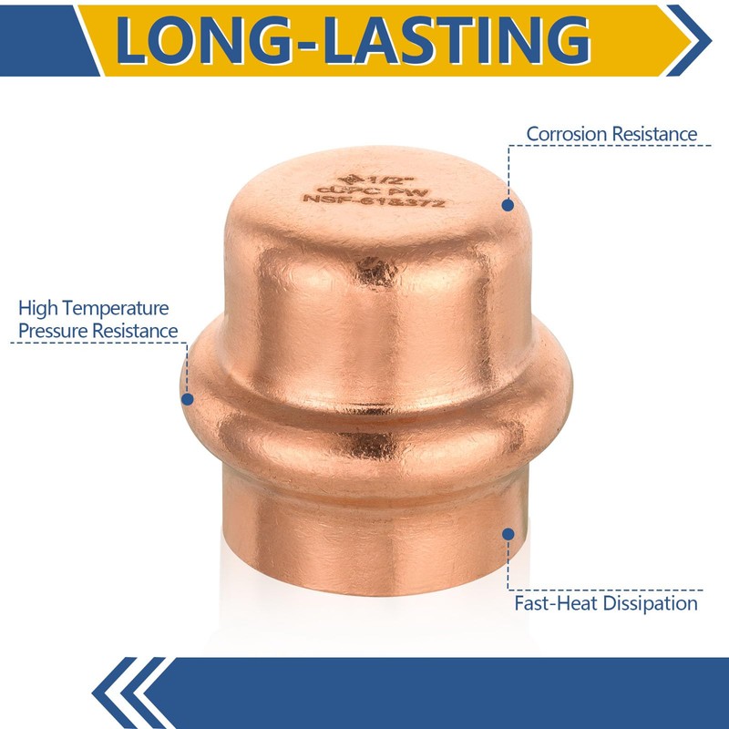 10-Pack GUOFIS Copper Press End Cap, 1/2" x 1/2" Plug