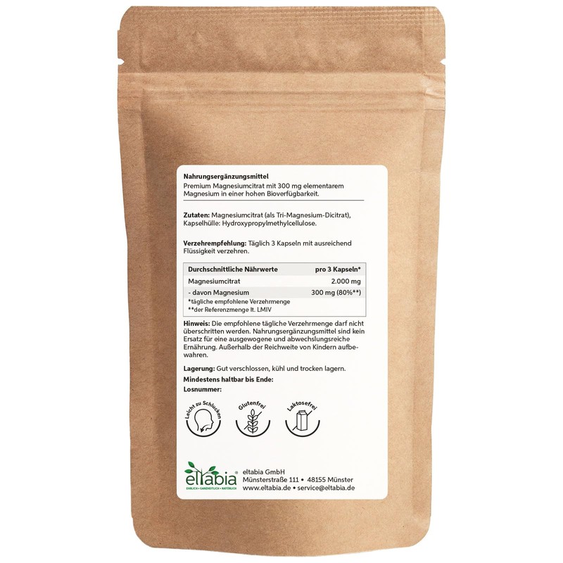 Magnesiumcitrat Kapseln 500 Stück | Hochdosiert 300mg Tagesdosis elementares Magnesium