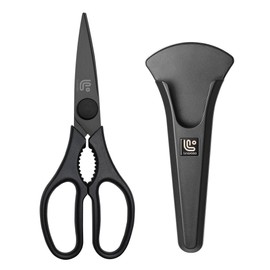 Linoroso Kitchen Scissors All Purpose with Magnetic Holder for Refrigerators, Dishwasher Safe Kitchen Shears Come Apart, Heavy Duty Scissors for Food, Meat, Vegetable, Herb, BBQ, Black