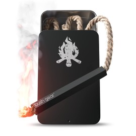 Bush Gear Outdoor Fire Steel Set & Tinder in Aluminium Tin Including 2 x Replacement Tinder - Fire Starter Set for Outdoor Survival Camping Kit - Flint for All Weather - 60 Minutes Burning Time per