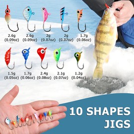 Ice Fishing Jigs Kit, 48pcs Luminous Ice Fishing Lures Glow Ice Fishing Gear Crappie Jig Micro Small Ice Jig Head Hooks Set Small Winter Fishing Jigging for Crappie Panfish Walleye Perch Bluegill
