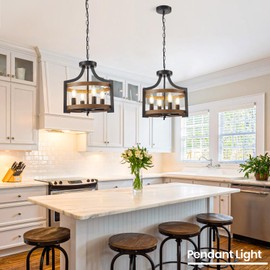 HOXIYA Farmhouse Chandelier, Convertible Semi Flush Mount Ceiling Light, 4 Light Modern Hanging Pendant Lighting, Black and Faux Wood Pendant Light Fixture for Dining Room Kitchen Hallway Bedroom