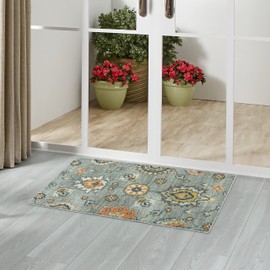 Maples Rugs Fleur Contemporary Motif Kitchen Rugs Non Skid Accent Area Carpet [Made in USA], Radiant Grey, 1'8 x 2'10