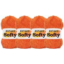 Estako Softy (4 Skeins Pack) 100% Polyester Fluffy Soft Chunky Bulky Weight #5 Yarn for Crocheting and Knitting (4 x 3.52 oz) / (4 x 98 Yds) (9720 - Orange)