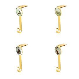 Topanke 4 Pcs Christmas Stocking Holders, Mantle 4 Styles Merry Christmas Snowflake Reindeer Santa Claus Tree Stocking Hangers for Fireplace Christmas Decoration Gold