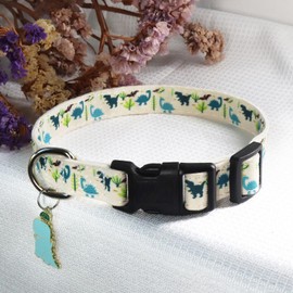 Giecooh Cotton Dog Collar with Pendant, Cute Comfortable Girl and Boy Collars for Puppy Dogs, XS, Dinosaur