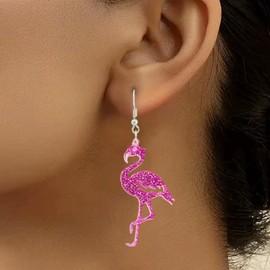 2 Pairs Flamingo Earrings for Women Hot Pink Glitter Flamingo Dangle Earrings Acrylic Animal Earrings Dangling Lightweight Fashion Dainty Flamingo Dress Women