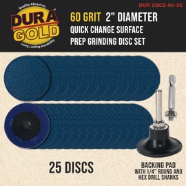 Dura-Gold 2 Inch Grinding Discs, 60 Grit (25 Disc Set) with R-Type Roll Lock Adapter & Backing Pad - Quick Change Zirconia Coarse Cut Sanding Discs for Auto, Wood, Metal, Rust, Oxidation, Welds